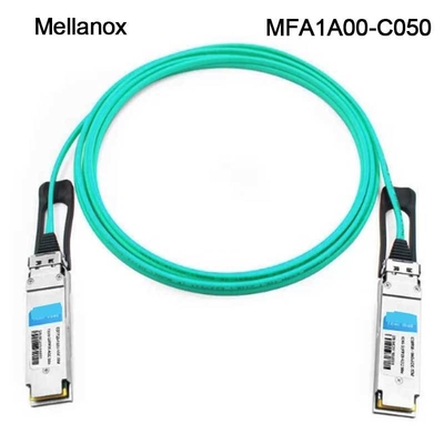 QSFP LSZH สายเคเบิลใยแก้วนำแสงแบบแอคทีฟ Mellanox AOC MFA1A00-C050 100GbE 50 ม. ใหม่และของแท้