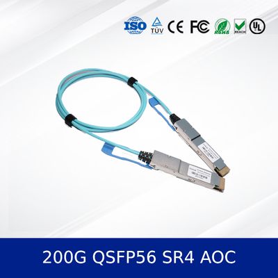 โมดูลรับส่งสัญญาณออปติคัล 200G QSFP56 SR4 AOC สายเคเบิล 3m สำหรับ 200G Ethernet OM4 MMF, ใช้พลังงานต่ำ, สอดคล้องกับ CMIS