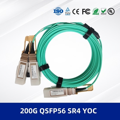 โมดูลตัวรับแสง 200G QSFP56 SR4 YOC 3M AOC Cable 200G QSFP56 SR4 ถึง 2x100G PAM4 Modulation และการสนับสนุน DDM
