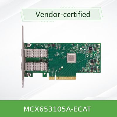 MCX653105A-ECAT ConnectX-6 VPI แอดป์เตอร์การ์ด 100Gb/S HDR100 EDR IB 100GbE ท่าเรือเดียว QSFP56