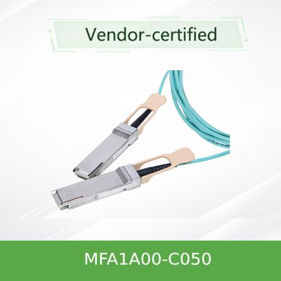 QSFP LSZH สายเคเบิลใยแก้วนำแสงแบบแอคทีฟ Mellanox AOC MFA1A00-C050 100GbE 50 ม. ใหม่และของแท้