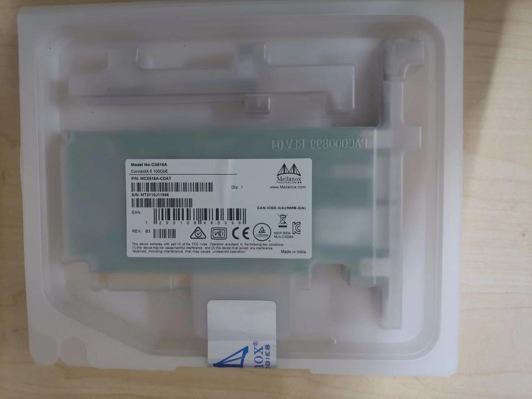 พอร์ตคู่ QSFP28 Mellanox 100gbe การ์ดเครือข่ายเอกสารข้อมูลอะแดปเตอร์ MCX516A-CDAT PCIe 4.0 X16 ตัวยึดทรงสูง