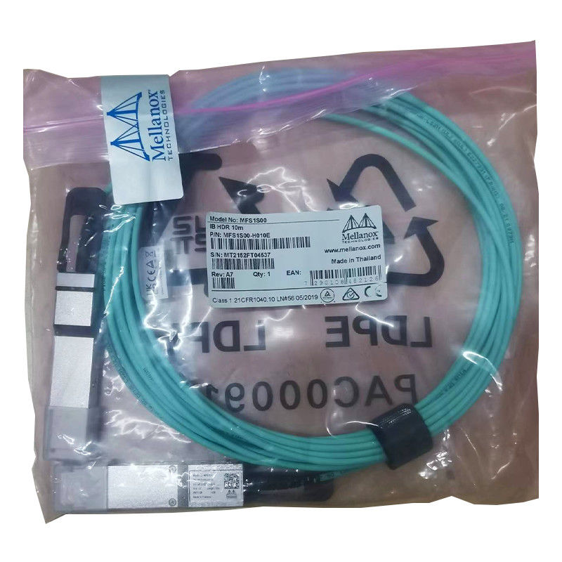 MFS1S50-H010V สายเคเบิล Aoc 200GbE ถึง 2x100GbE QSFP56 ถึง 2xQSFP56 MMF สายเคเบิล Mellanox AOC