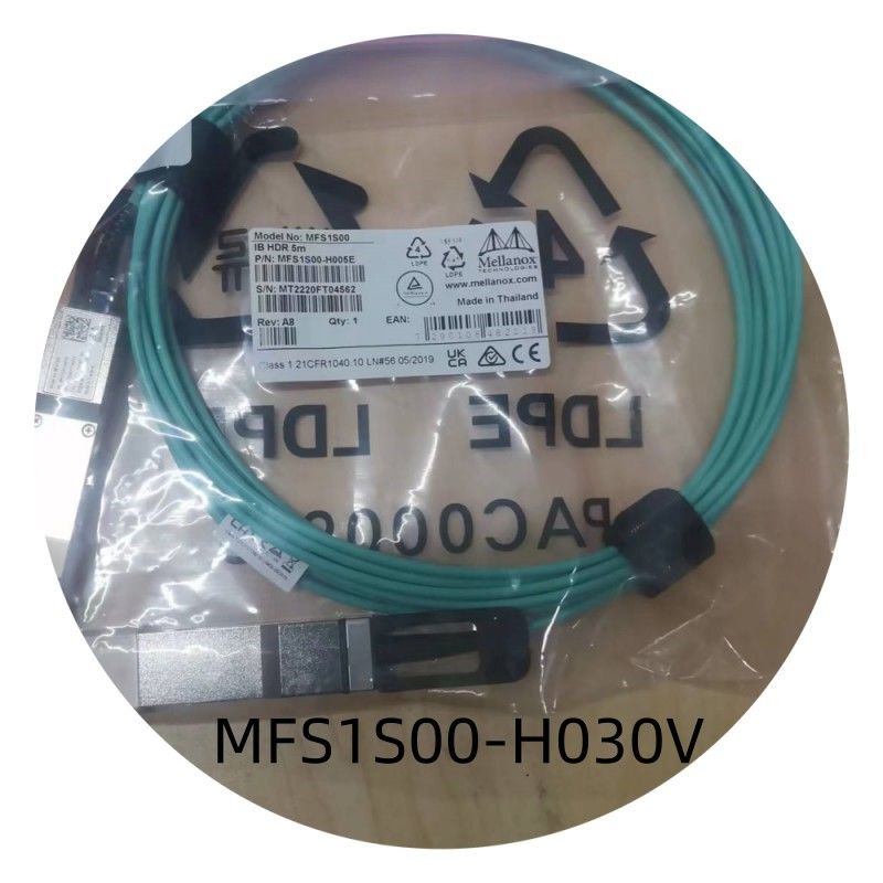 MFS1S00-H030V IB 200G mellanox สายเคเบิล Aoc สายเคเบิลเครือข่าย 30M QSFP56 ความหน่วงแฝงต่ำความเร็วสูง