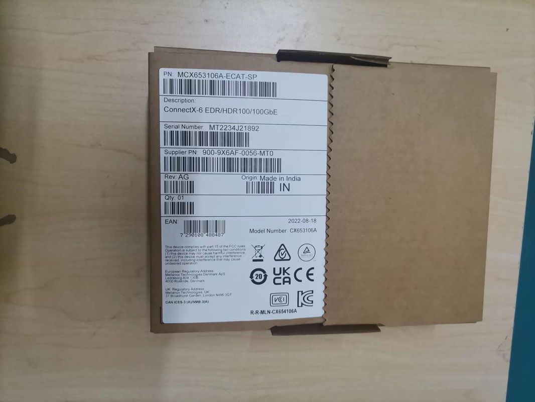 MCX653105A-ECAT ConnectX-6 VPI แอดป์เตอร์การ์ด 100Gb/S HDR100 EDR IB 100GbE ท่าเรือเดียว QSFP56
