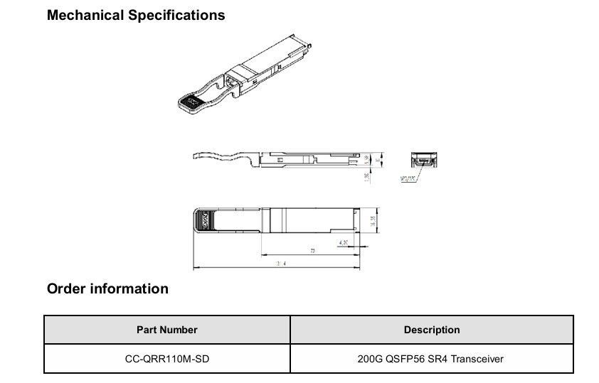 โซลูชั่นการเชื่อมต่อระหว่างศูนย์ข้อมูล 200G QSFP56 SR4 เครื่องรับออปติกส์ที่มีระยะทางการส่ง 100m บนเส้นใย OM4