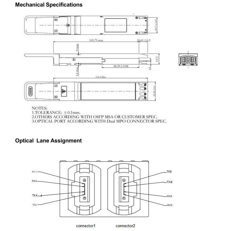 คอมพิวเตอร์เชื่อมต่อกัน 800Gbps OSFP Optical Transceiver ด้วย Hotpluggable Dual MTP8APC Connector และอัตราการส่งข้อมูลสูง