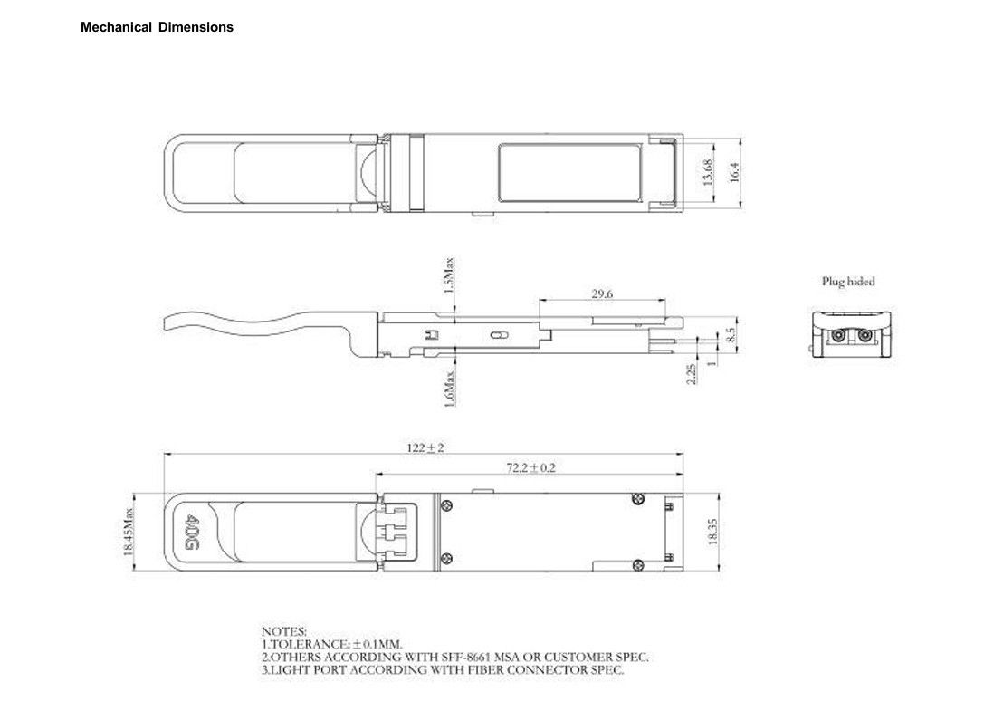 40Gb/s QSFP Multimode Optical Module BIDI 850/908nm Optical Transceiver Duplex LC IP Network สูงถึง 70m ผ่าน OM3 100m ผ่าน OM4
