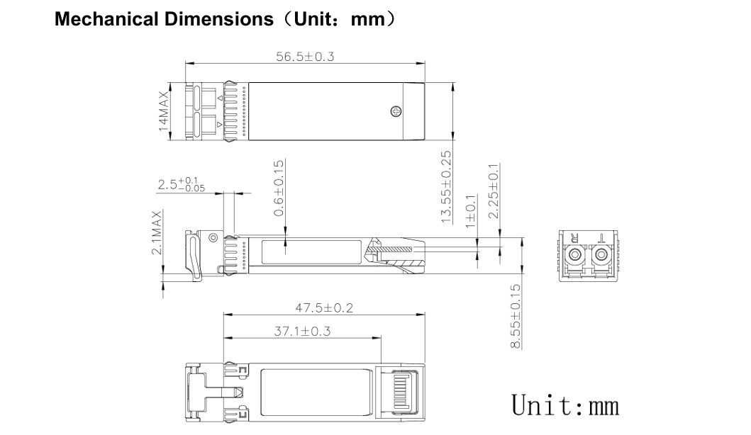 เทคโนโลยีการเย็น 1550nm 40km ER/EW LC Duplex Industrial Temp -40-85°C 1.5W RoHS CE FCC Compliant 10G SFP Transceiver Module
