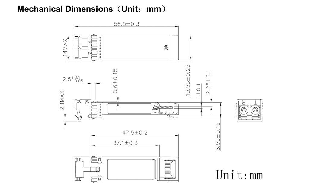 โมดูล 10G SFP Ethernet เครื่องรับสัญญาณไฟเบอร์ออปติกส์ 80km 11.3Gbps เวลา 1 ปี อัตราการส่งข้อมูลสูงสุด 11.3Gbps