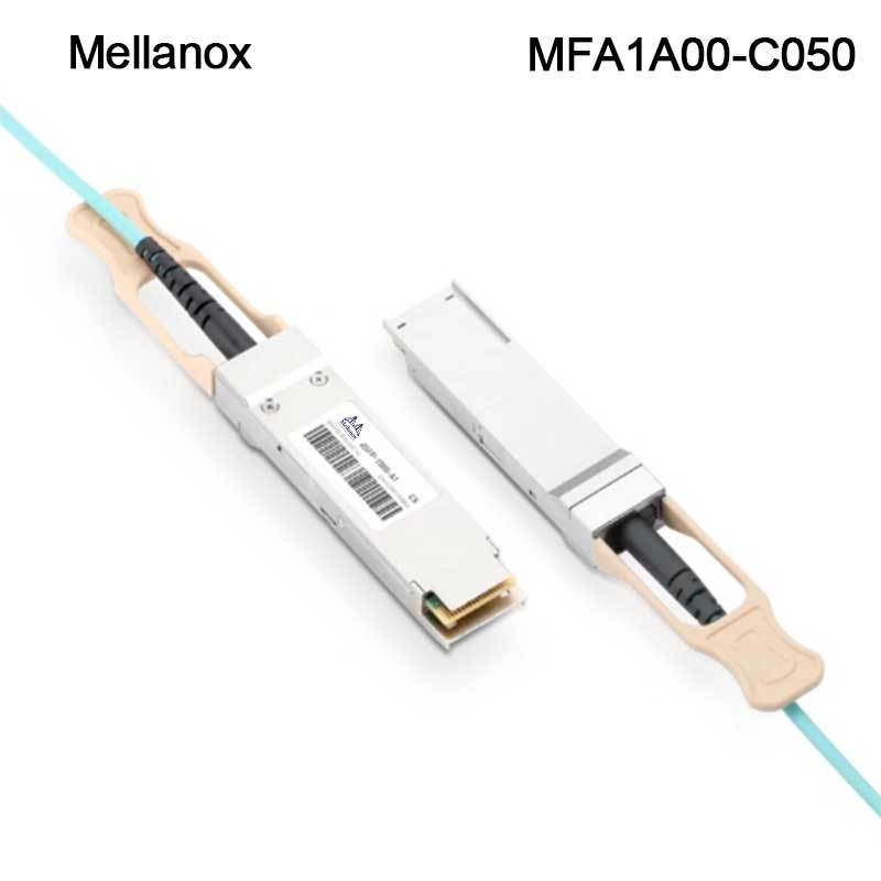 QSFP LSZH สายเคเบิลใยแก้วนำแสงแบบแอคทีฟ Mellanox AOC MFA1A00-C050 100GbE 50 ม. ใหม่และของแท้