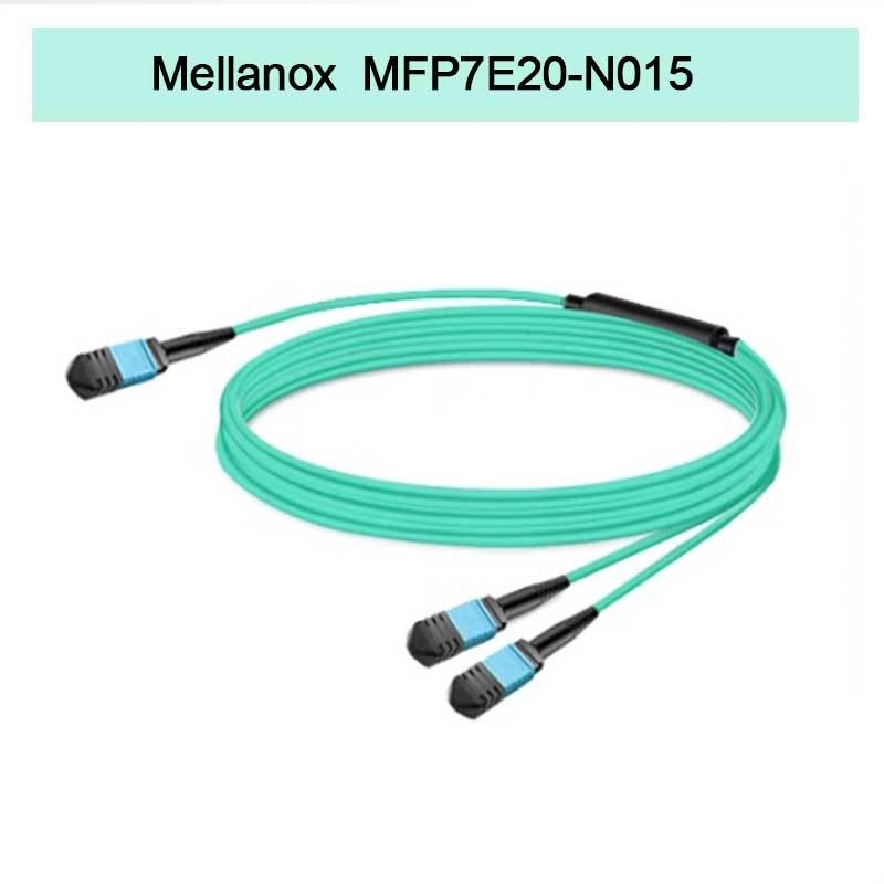 ผลิตภัณฑ์ Nvidia Mellanox ของแท้ 100% สายไฟเบอร์แบบพาสซีฟ Mfp7e20-N015, Mmf, MPO12 APC ถึง 2xmpo12 APC, 15m