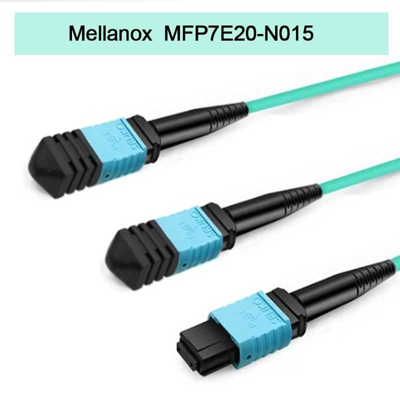 ผลิตภัณฑ์ Nvidia Mellanox ของแท้ 100% สายไฟเบอร์แบบพาสซีฟ Mfp7e20-N015, Mmf, MPO12 APC ถึง 2xmpo12 APC, 15m
