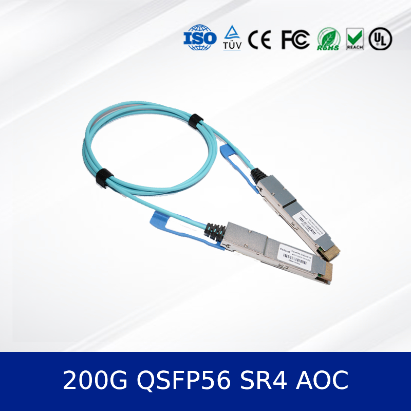 โมดูลรับส่งสัญญาณออปติคัล 200G QSFP56 SR4 AOC สายเคเบิล 3m สำหรับ 200G Ethernet OM4 MMF, ใช้พลังงานต่ำ, สอดคล้องกับ CMIS