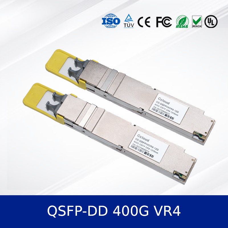 โมดูลรับส่งสัญญาณออปติคัล 400G QSFP-DD VR4 ระยะทาง 50 เมตร, PAM4, CMIS 5.0