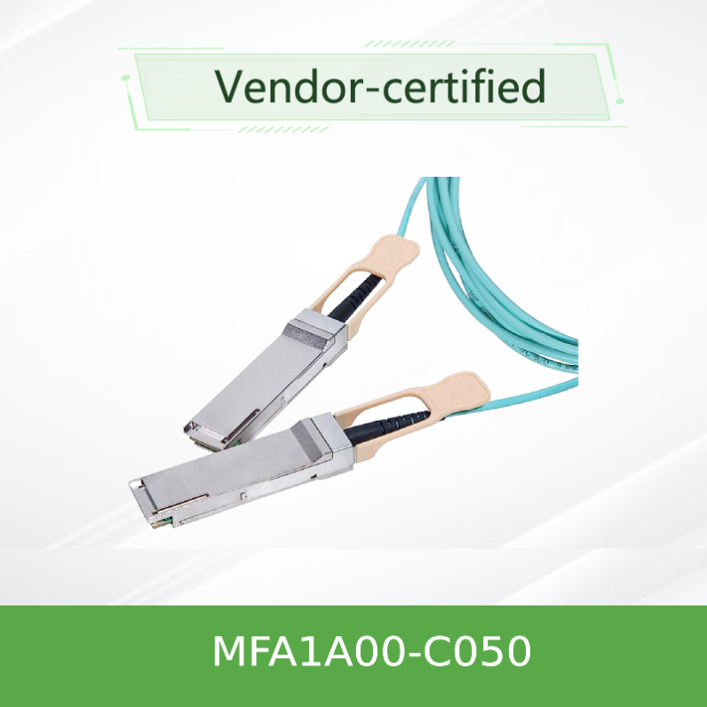 QSFP LSZH สายเคเบิลใยแก้วนำแสงแบบแอคทีฟ Mellanox AOC MFA1A00-C050 100GbE 50 ม. ใหม่และของแท้