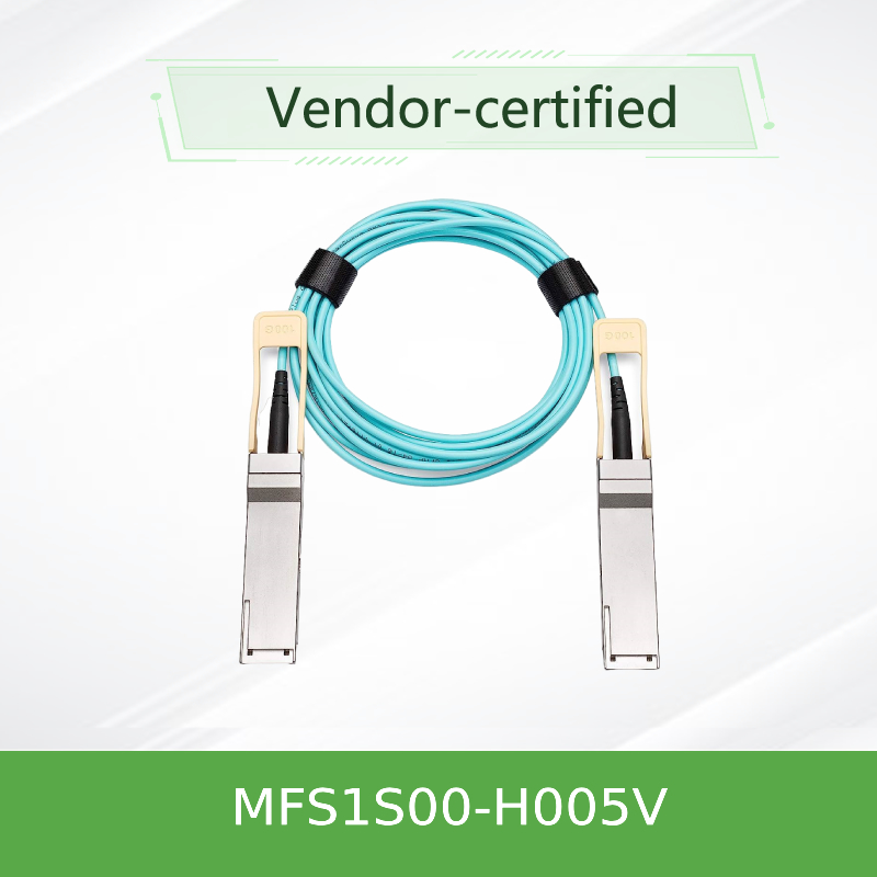 MFS1S00-H005V(980-9I45D-00H005) สายเคเบิลออปติคอลแบบแอคทีฟ Aoc สูงสุด 200Gb/s IB HDR QSFP56 5 เมตร